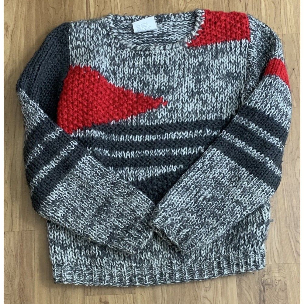 Vintage One Step Up Sweater Womens Size M Hand Knitted Abstract Pullover Gray - Picture 3 of 8